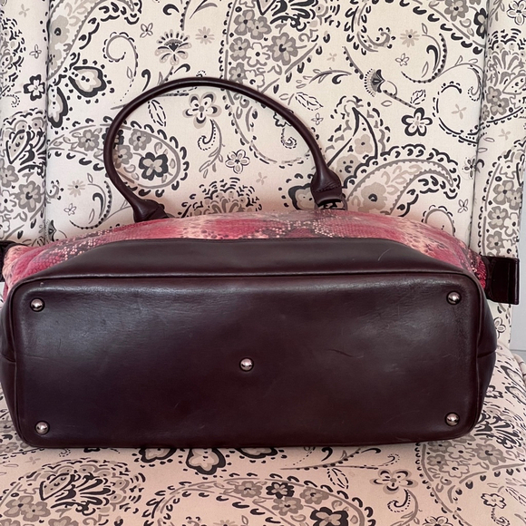 Longchamp Reptigne embossed snake print red leather tote overnight travel bag - Picture 7 of 16